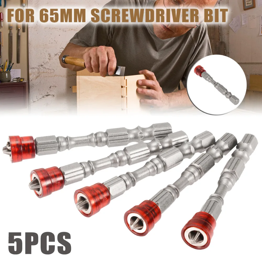 

5pcs 65mm Magnetic Screwdriver Bit 1/4inch Hex Shank Plasterboard Drywall Screwdriver Bits Practical Hand Tool Set
