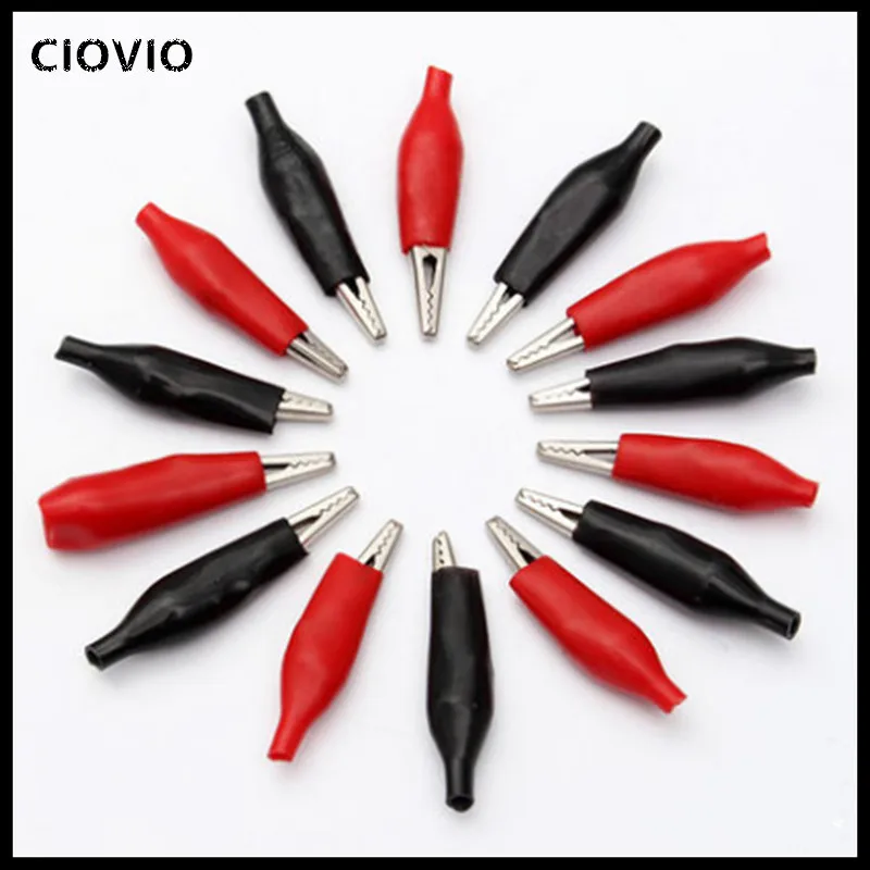 20pcs28MM Metal Alligator Clip G98 Crocodile Electrical Clamp Testing Probe Meter Black Red with Pla