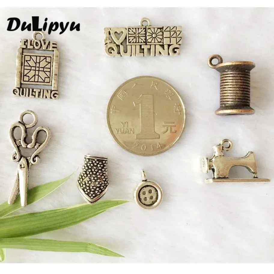 

50pc Sewing Knitting Themed Scissor,Spool,Yarn Clew,Button,Sewing Machine Charms pendants for Jewelry Making Craft diy ly578
