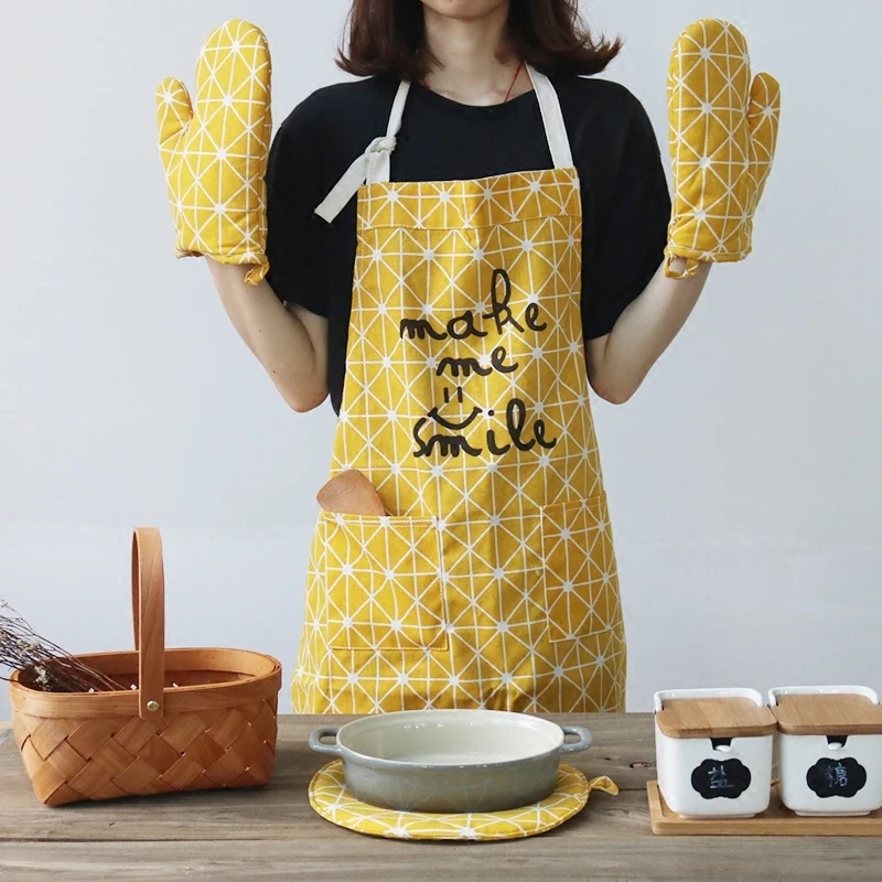 Cotton And Linen Adult Kitchen Apron Microwave Oven Gloves Sleeves