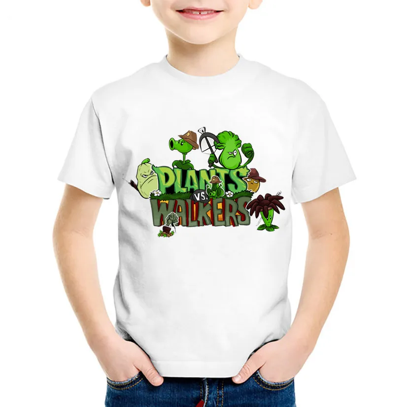 Детская забавная футболка с рисунком Растения против Зомби, детские летние футболки для мальчиков и девочек, повседневные отличные топы, одежда для малышей, ooo2140 - Цвет: white-D