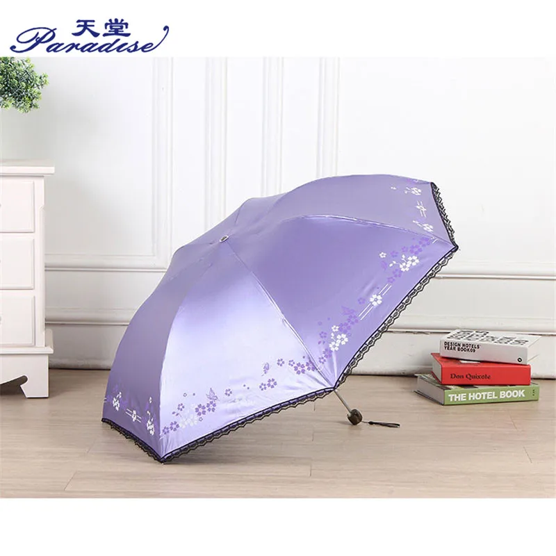 Цветочный зонтик с черным покрытием, Женский солнечный и дождливый Портативный Модный складной зонтик, маленький солнцезащитный зонтик GirlsUmbrella