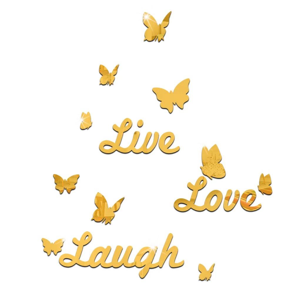 Live Laugh Love Mirrorlike Wall Stickers Mirrored Quotes Butterly Home Decoration Wall Art Decals Mirror Surface