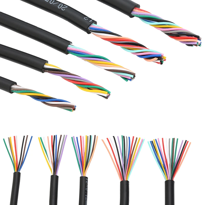 10Meter 26 AWG RVV 2/3/4/5/6/7/8/10/12 Cores Copper Wire Conductor Electric RVV Cable Black soft sheathed wire