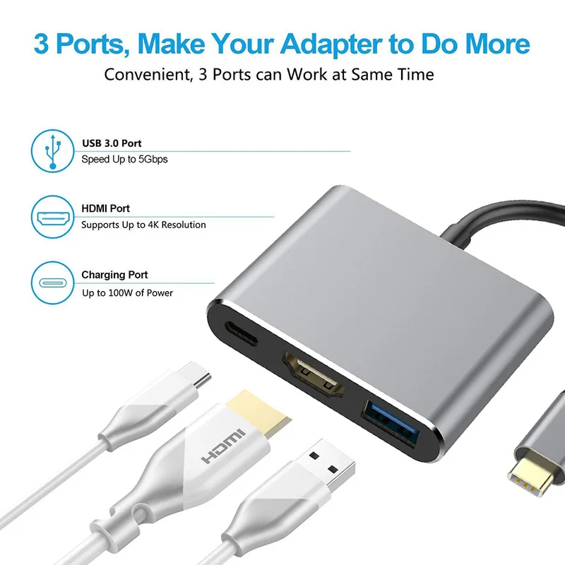 3 In 1 USB-C To HDMI Cable Converter Usb 3.0Type C Switch To HDMI 4K Adapter Cable 1080P for Samsung Huawei Apple Xiaomi
