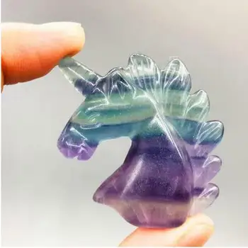 

Natural fluorite Crystal Unicorn Carving Horse head Skull Reiki Figurin