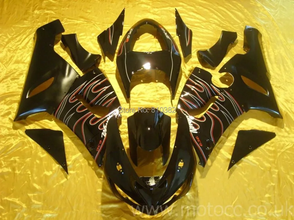 

Motorcycle Fairing kit for KAWASAKI Ninja ZX6R 05 06 ZX6R 636 2005 2006 Double flames gloss black Fairings set +7 gifts SX03
