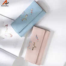 Lovely Fox pattern Women Wallets Long PU Dull Polish Leather Wallet Female Double Zipper Clutch Coin Purse Wristlet 40