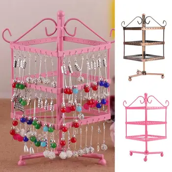 

New 96 Holes Rotatable Three Layers Earrings Bracelets Storage Jewelry Display Square Stands Metal Hanger Holder Rack Organizer