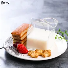 Bxlyy творческая молоко коробка с высоким квадратным Температура Стекло Стеклянная банка для молока молочный ящик бутылка для воды микроволновая печь завтрак сок Кухня Tools.8z
