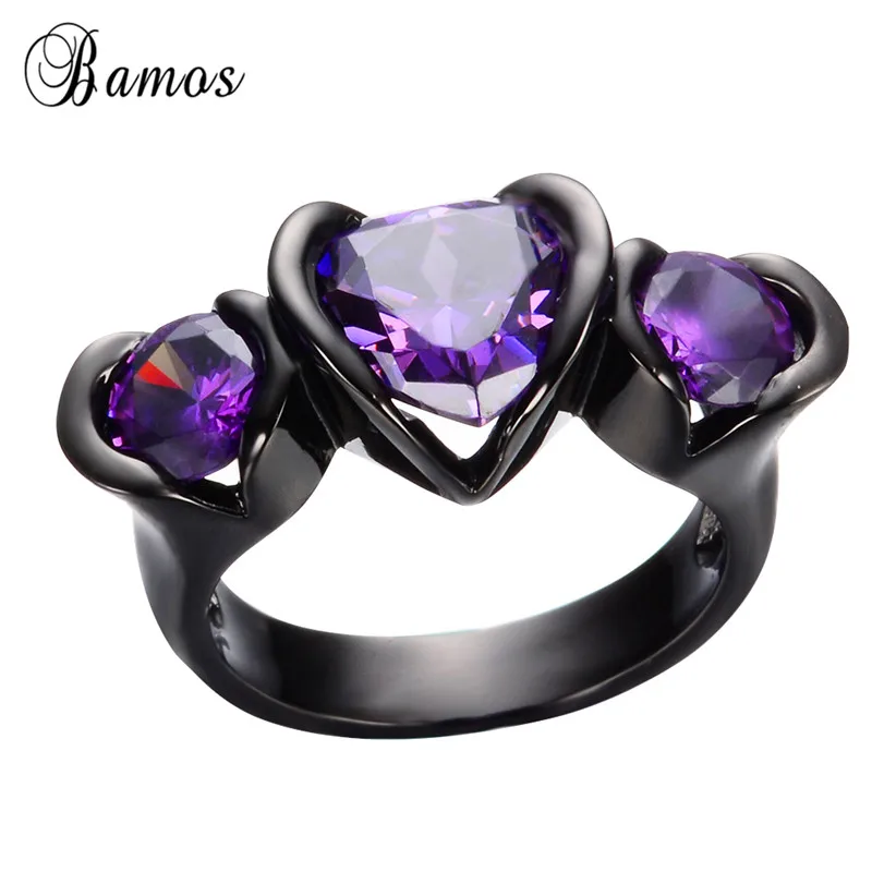 Обручальные кольца Bamos Roman 3 Hearts черное Золотое круглое кольцо с фиолетовыми
