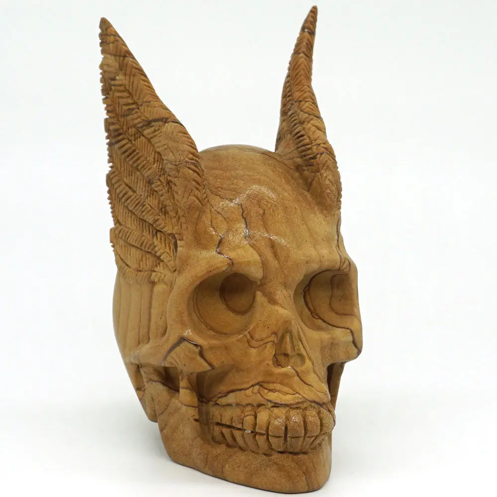 

4.37"Picture Jasper Stone Wing Skull Carved Realistic Crystal Healing Decor
