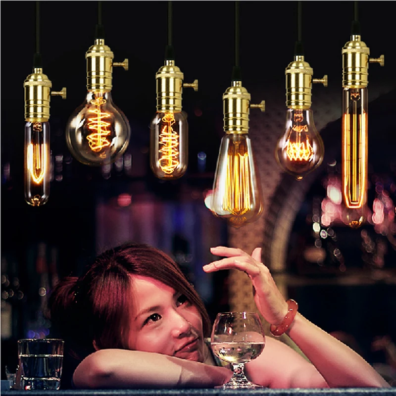Американский винтажный подвесной светильник с одной головкой, медный держатель лампы, светильник Эдисона, промышленные лампы E27, 90-260 В, 100 см, плетеный провод