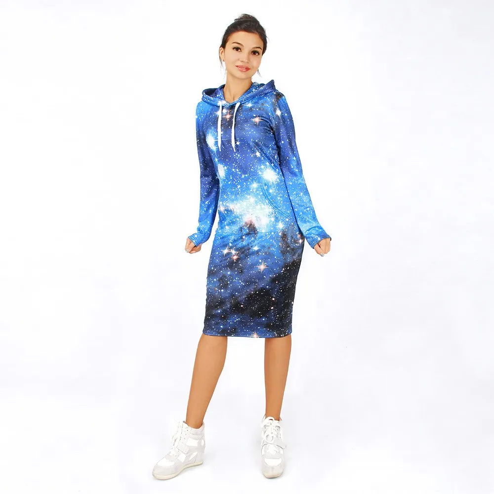 Толстовки Dess с 3D принтом Галактика Космос толстовки с капюшоном платья с принтом с карманом повседневные толстовки облегающее платье миди