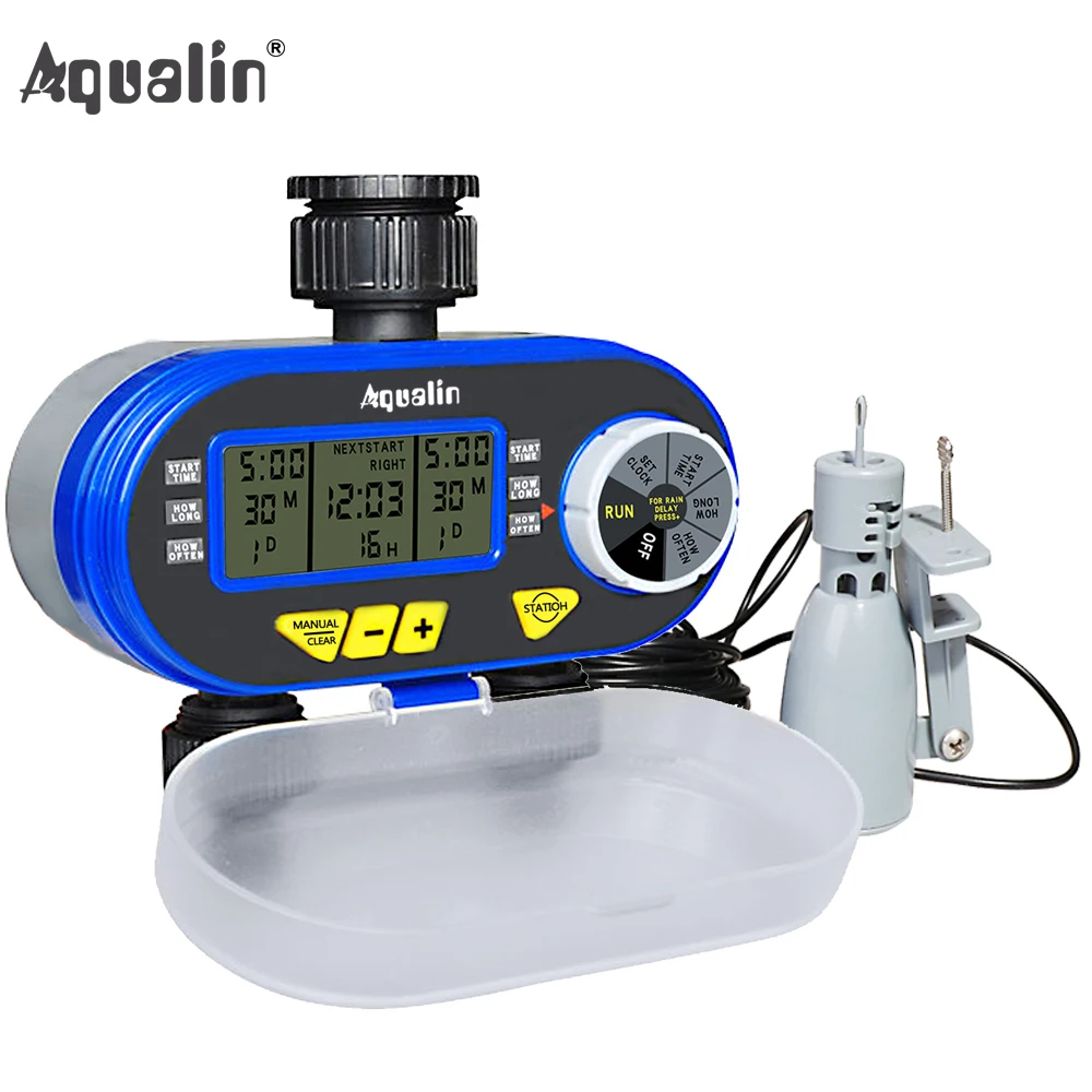 Tanie Dwa Outlet ogród cyfrowy automatyczny czasowy wyłącznik przepływu wody zawór elektromagnetyczny podlewanie ogrodu zegar 21060 i czujnik deszczu 21103 # 21060R