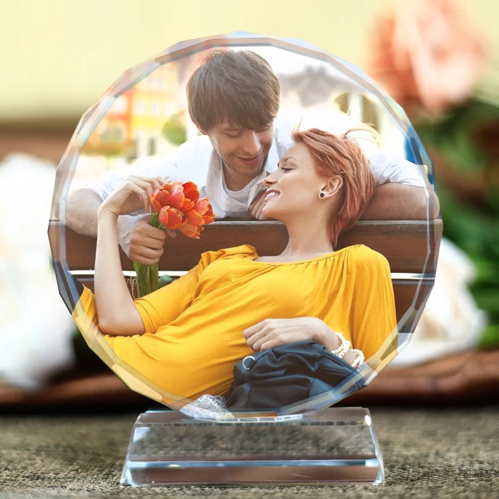 Customized Round Shape Crystal Glass Photo Frame Personalized Picture Frame Photo Album For