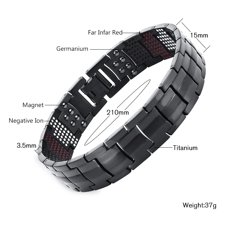 Мужской Магнитный Браслет Escalus 4 в 1 черный титан отрицательные ионы|health bracelet|bracelet