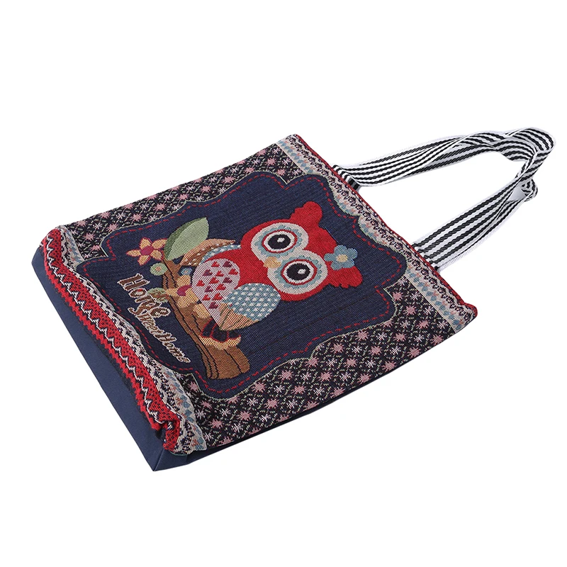 

Cute Animal Owl Shape Vintage Canvas Shopping Bag Eco Friendly Foldable Reusable Tote Bag Portable Shoulder Bag