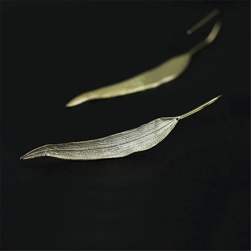 Lotus Fun Real 925 Sterling Silver Natural Original Handmade Fine Jewelry Vintage Long Leaves Drop Earrings for Women Brincos