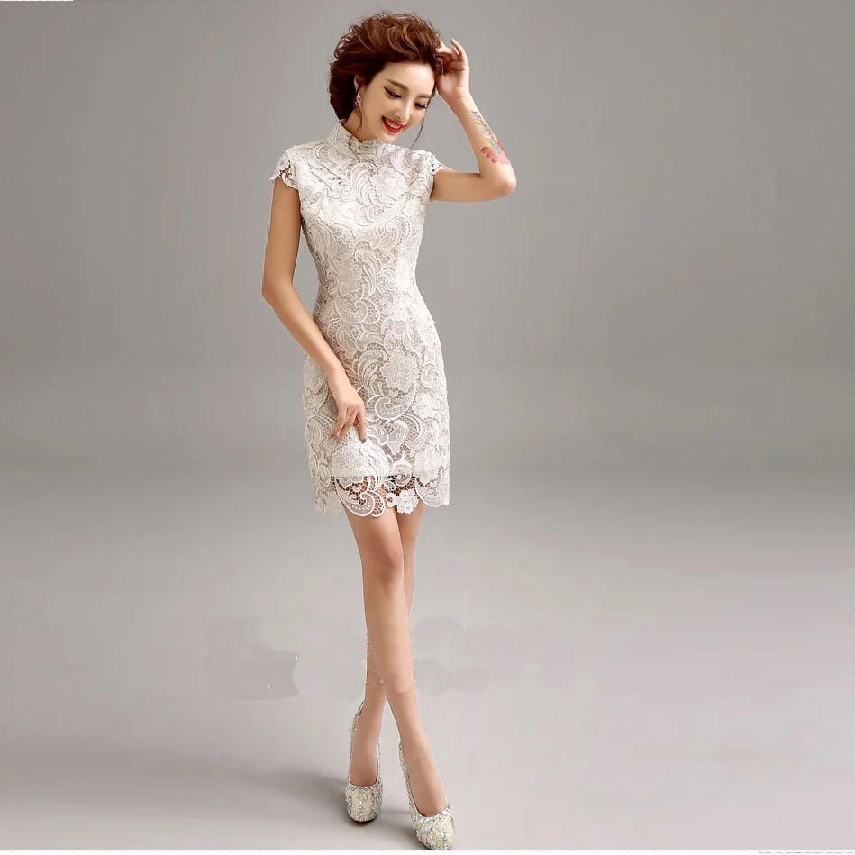 Women White Lace Short Qipao Dreeses Y Elegant Modern Women White Lace Short Qipao Dreeses Y Elegant Modern Dress Plus Size Xl Oriental Chinese Style Cheongsam In Cheongsams From Novelty