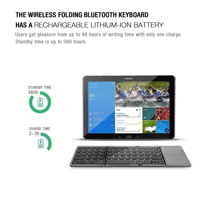 AVATTO B033 Складная мини-клавиатура Bluetooth складная беспроводная клавиатура с тачпадом для Windows, Android, ios планшет ipad Телефон