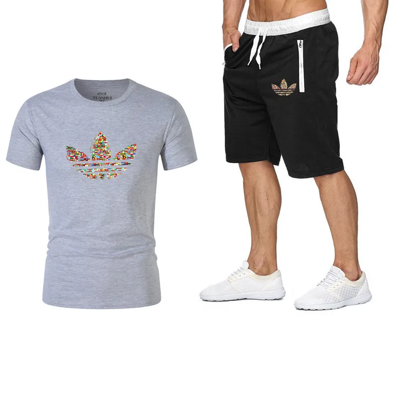 

Summer 2PC Set Men EUR/US Size Short Sleeve T Shirts Two Piece Tops+ Shorts Suit Sportswear Set Mens Short Sets Male Tracksuit