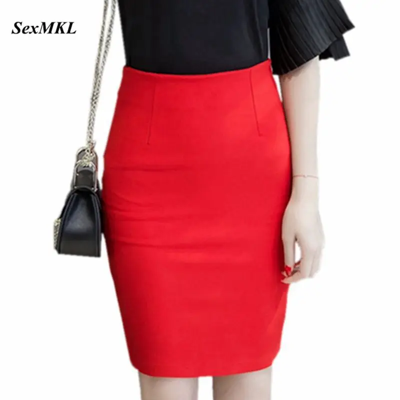 

Women Pencil Skirts 2019 Fashion Elegant Sexy High Waist Skirt Winter Slim Office Lady Elastic Formal Work Red Skirts Plus Size