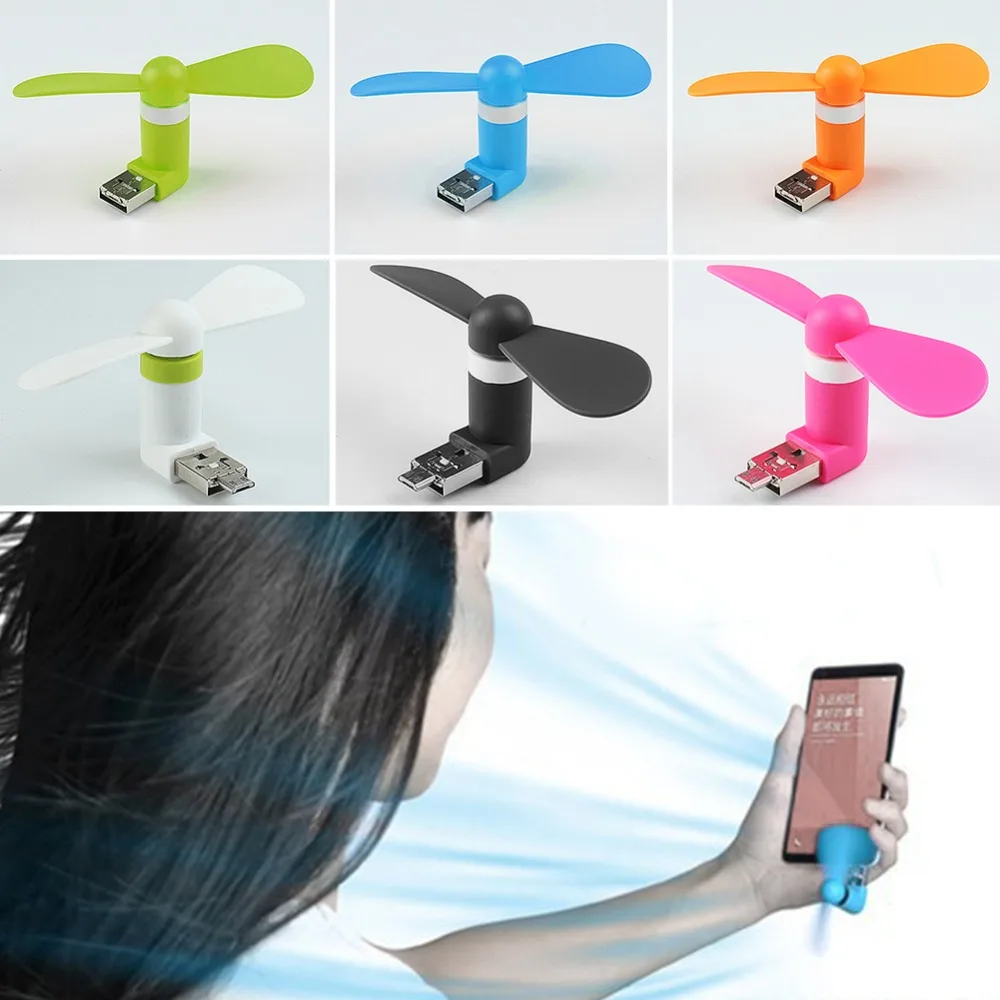 300pcs/lot Mini Portable USB + Micro USB Fan For Samsung Universal