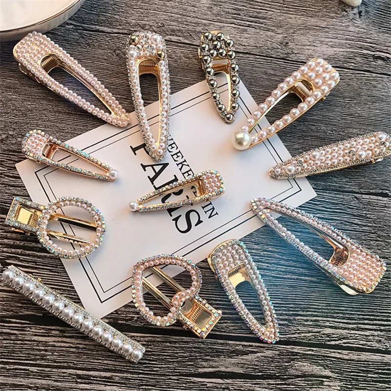

Free shipping bling-bling hairclips for women korean style bead hair accessories vintage Side Clips elegant rhinestone hairpins