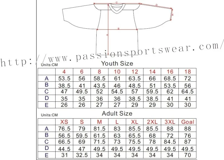 Hockey jersey sizes