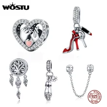 WOSTU семейная подвеска в виде сердца на высоком каблуке, зеркальный макияж, подвеска, Шарм Ловец снов, бусины для изготовления ювелирных изделий, медь, циркон