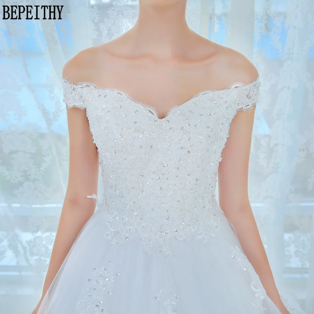 BEPEITHY Vestido de noiva кружевное Тюлевое свадебное платье с открытыми плечами Свадебные платья с аппликацией