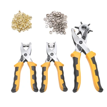 

Good Quality 3Pcs Leather Hole Belt Punch Plier Duty Hand Craft Tool Set With 200 Grommets