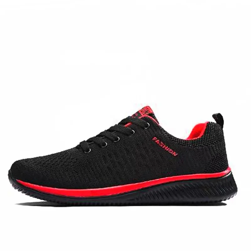 Модная мужская повседневная обувь из дышащей сетки; сверхлегкие мужские кроссовки; удобная спортивная мужская обувь на плоской подошве; zapatillas hombre - Цвет: Black Red