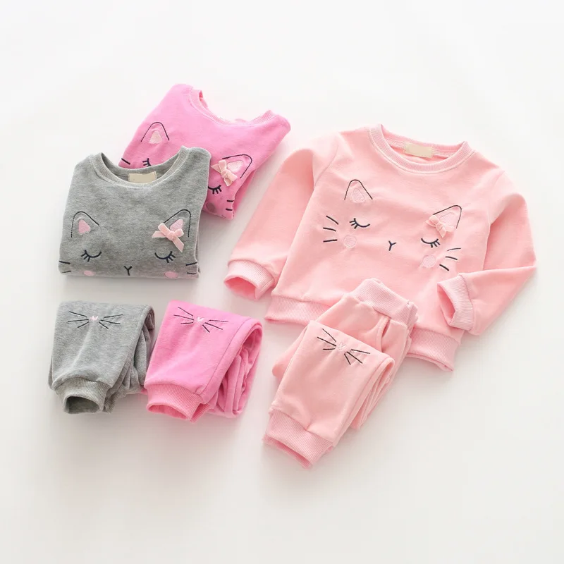 

Hurave 2018 spring kids Baby Girl Long Sleeve solid Sport cotton T Shirt+pants suits Clothes Children sweater shirt+trouses sets
