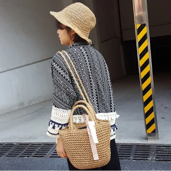 

New Bow Straw Messenger Bag Fashion Handbags Women Summer Rattan Bag Handmade Woven Beach Bohemia Tote Shoulder Bag