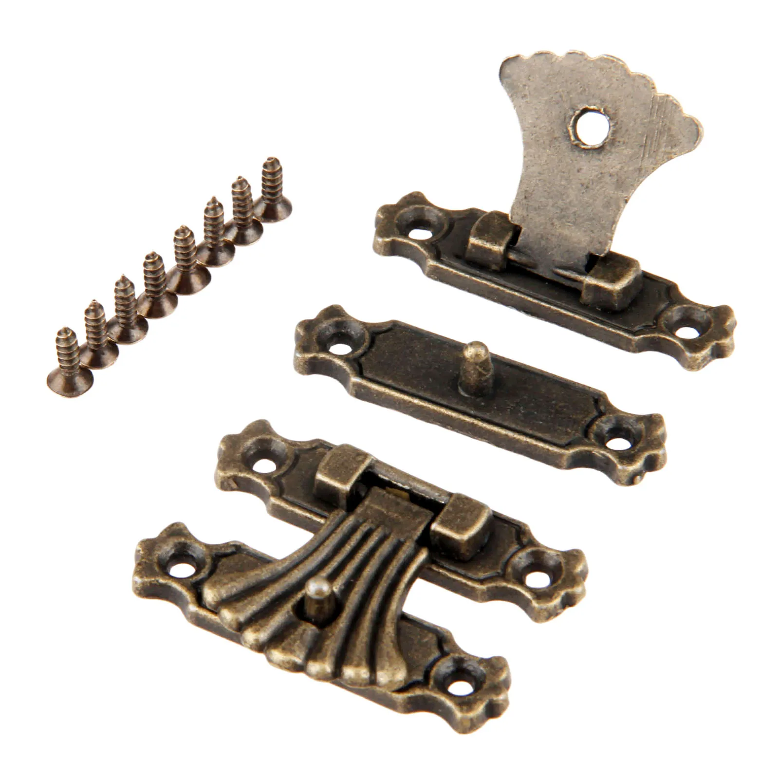 

2Pcs 37*27mm Antique Bronze Box Hasp Lock Jewelry Wood Box Case Toggle Hasp Latch Vintage Furniture Hardware With Screws