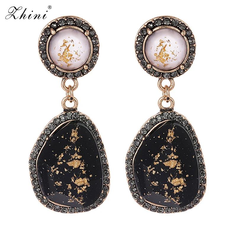 

ZHINI New Arrival Big Luxury Multicolor Stone Pendant Earrings For Women Wedding Jewelry Statement Dangle Drop Earring Wholesale