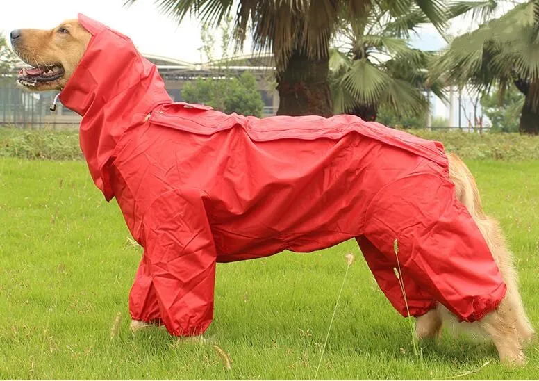 Red Color Waterproof Large Dog Raincoat Clothes Waterproof Rain Jacket