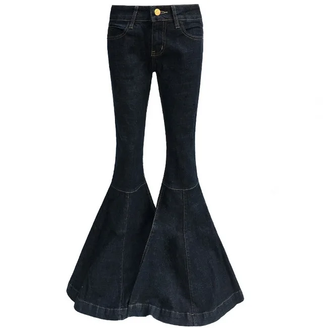 Женские джинсы с высокой талией, женские расклешенные брюки с рыбий хвост, широкие брюки, повседневные джинсовые штаны размера плюс