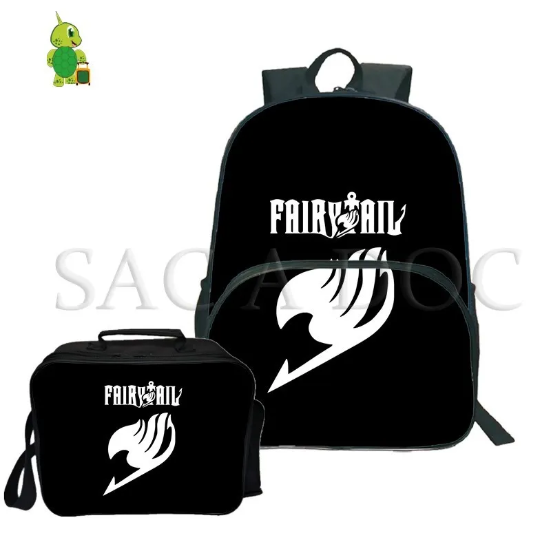 

Fairy Tail 2Pcs/Sets Backpack Women Men Travel Backpack Natsu HAPPY Laptop Bags for Teenagers School Backpack with Cooler Bag