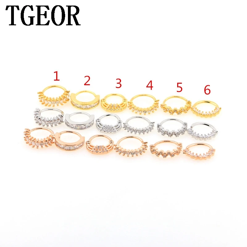 

Free shipping wholesale 18G 10pcs multi styles of copper plated colors hoop gem micro cubic zirconia piercing Septum Ring