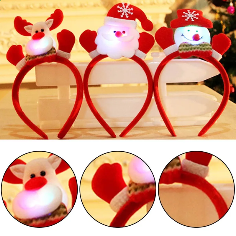 

Lovely Christmas Santa Reindeer Snowman Bear LED Light Headband Hair Band Lightening Head Xmas Decoration New Year Gift
