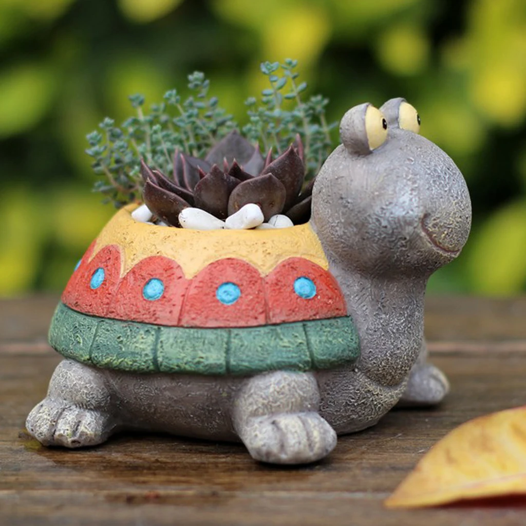 Resin Turtle Flower Pot Cactus Succulent Planter Bonsai Pot Decor Green Planter Pot Holder Box, Container Accessories