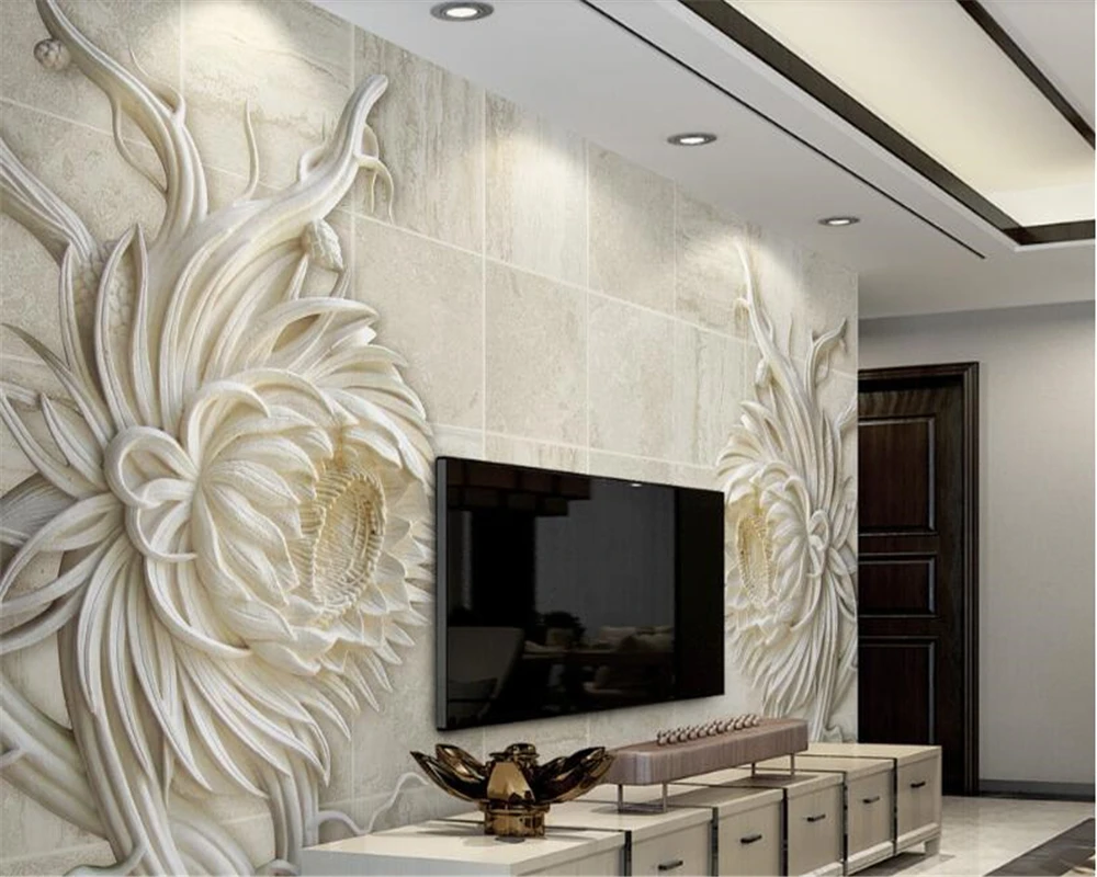 

beibehang wallpaper Mural 3d Wallpaper luxury relief sandstone pattern sunflower 3d wallpaper TV background wall paper wall 3 d