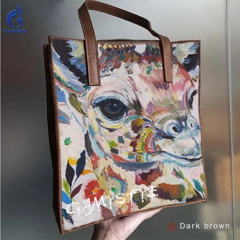 

GAMYSTYE Big Messenger Bag Women Shoulder Bag Female Bag Ladies Genuine Leather Bags For Women Handbags Print Art Flower deer
