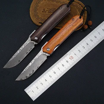 

New Design Damascus Blade wood handle folding pocket knife outdoor portable camping tactical survival knives utility EDC tool