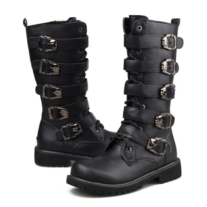Fivela Masculino Zapatillas Dos Botas Motocicleta Sapatos Homens Hombre Punk Metal De Rock Do Combate Deprtivas Couro Militar 2017 p40zz