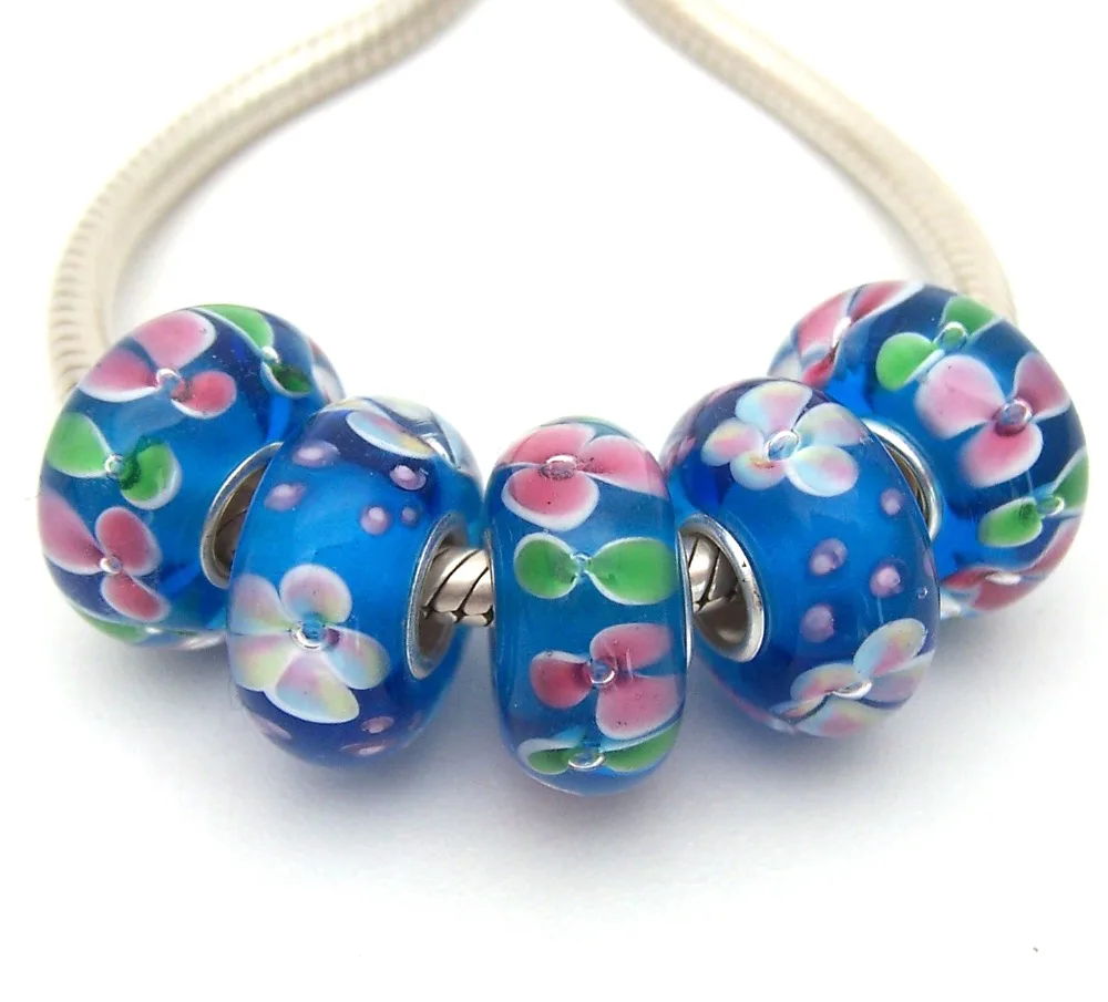 

SBJWG663 5PCS 100% S925 Sterling Silver Beads Murano Glass beads Fit European Charms Bracelet charms diy jewelry Lamp work