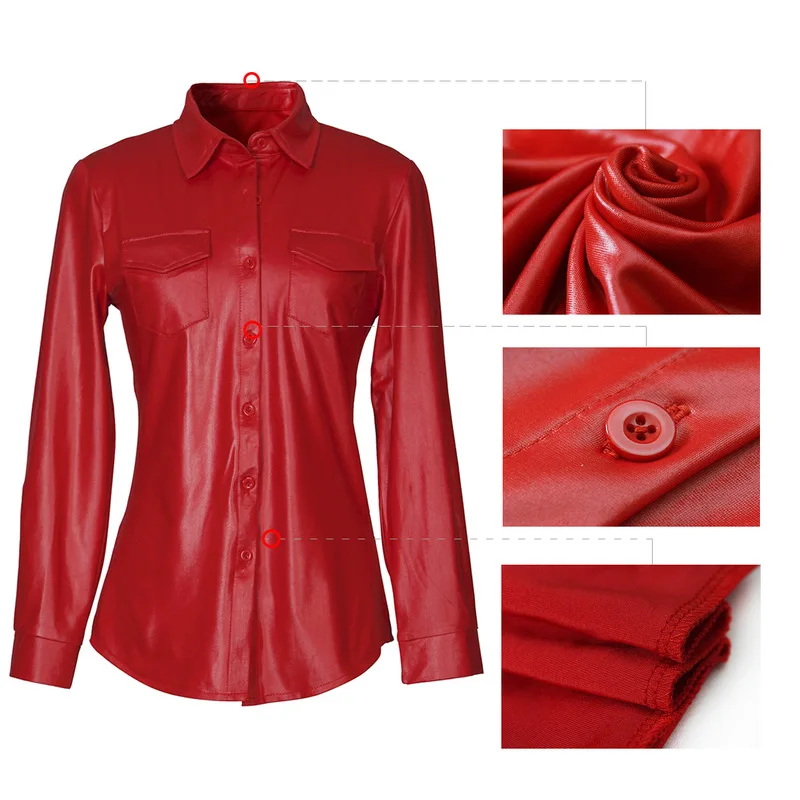 Новое поступление, Клубное платье в европейском и американском стиле, сексуальная женская рубашка из искусственной кожи с длинным рукавом, 0224